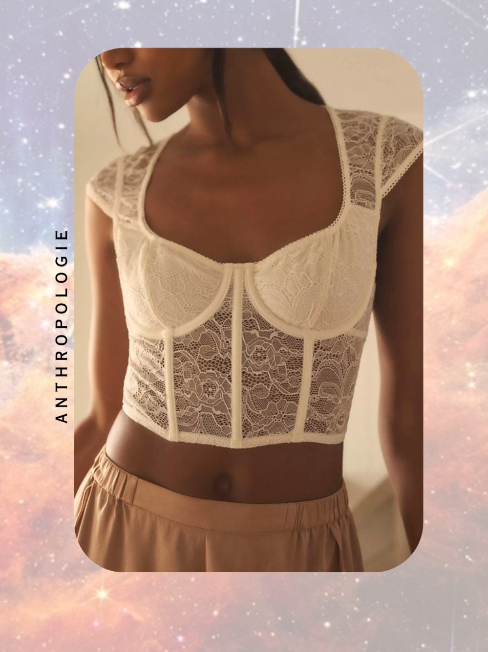 (tops) Anthropologie White Lace Bustier Corset Pullover Top